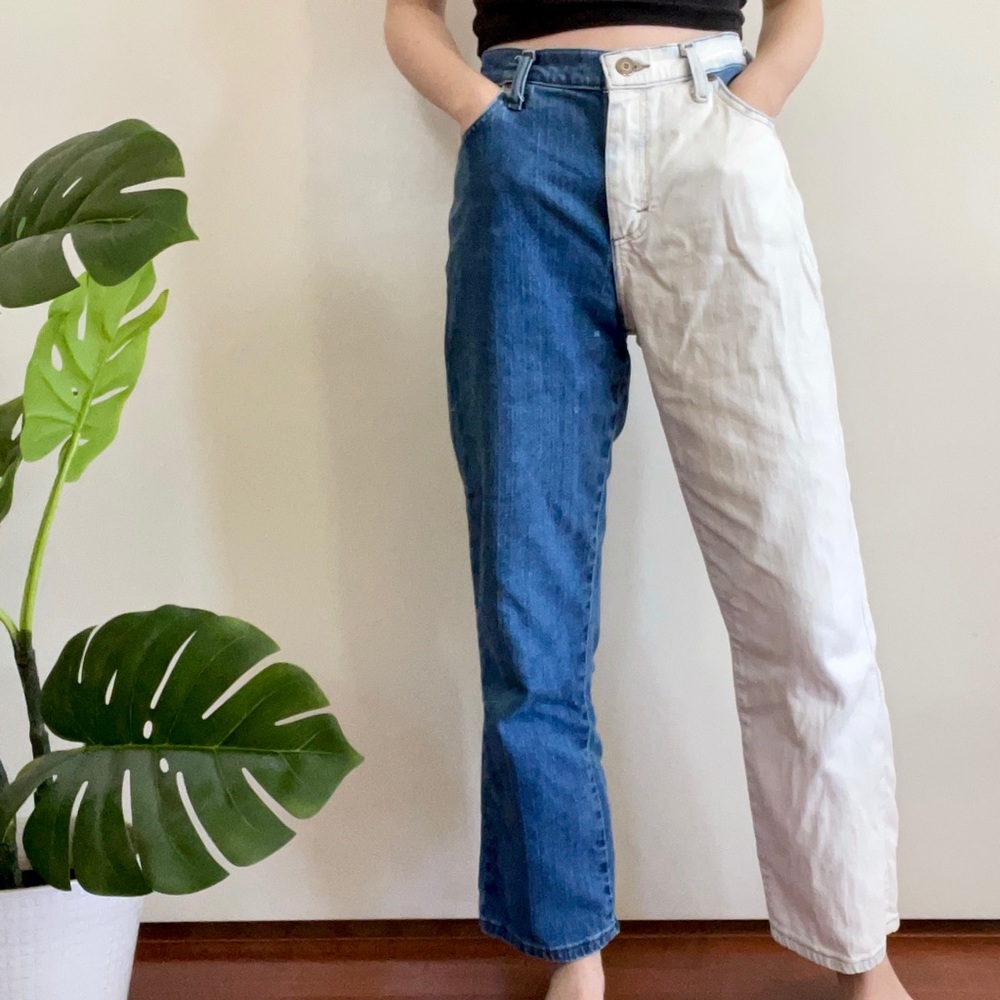 Half bleached Lee high waisted mom jeans